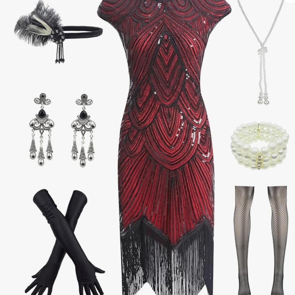 1920s Vintage Flapper Beaded Fringed Costume Dress NWT